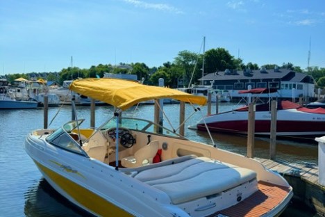 a small boat in a body of water